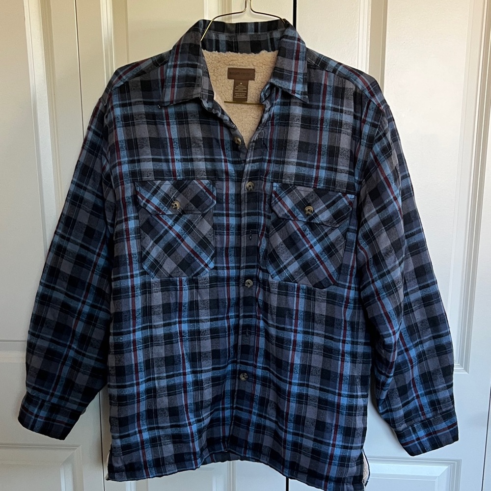 Casual Navy Plaid Button-Down Shirt Jacket, New Without Tags. Also for Unisex.